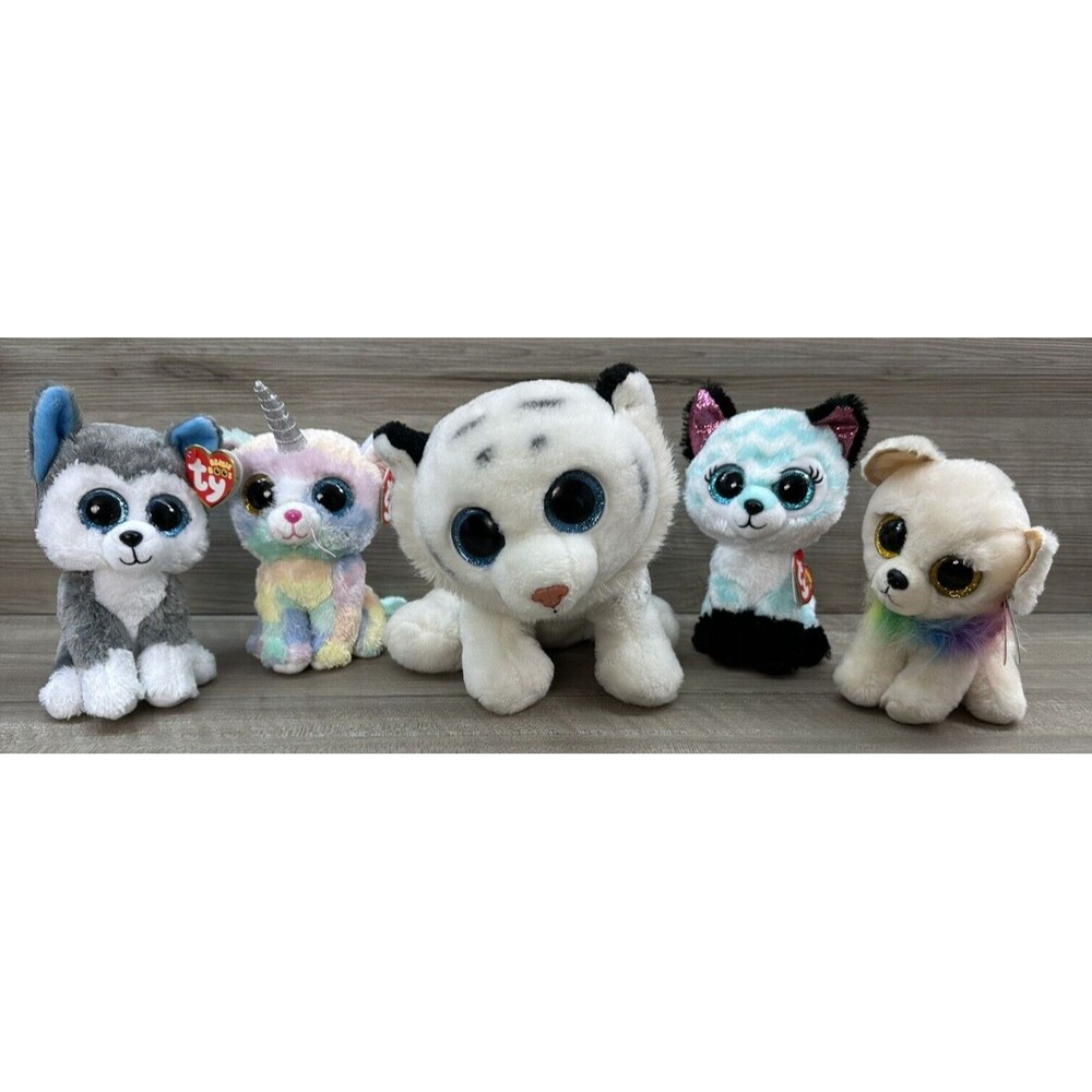 5 Beanie Boos Lot.  4 w Tags 1 w/o Tags. Tundra Heather Chewey Atlas Slush